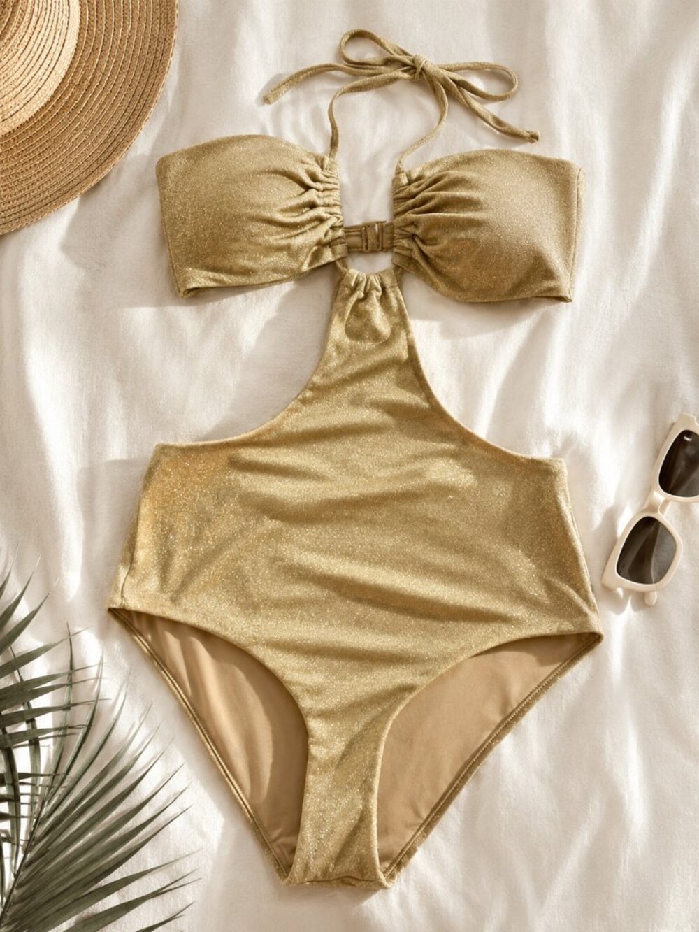 Aerie Sparkle Halter Cutout One Piece Swimsuit
